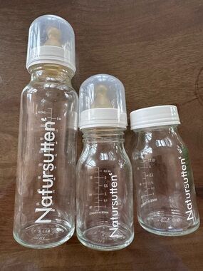 Clear Glass Baby Bottles with White Caps - Set